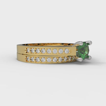 0.86 cttw Round Cut Simulated Emerald Bridal Set - Solid Yellow/White Gold Engagement Ring & Wedding Band