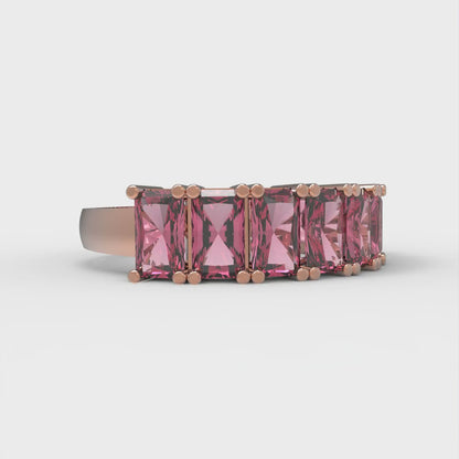 2.61 cttw Simulated Ruby Emerald Cut Rose Gold Eternity Wedding Band