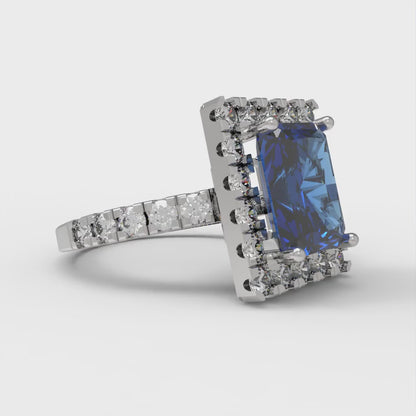 3.84 cttw Simulated Tanzanite Hidden Halo Engagement Ring - Solid Gold (Emerald Cut,9x7mm)