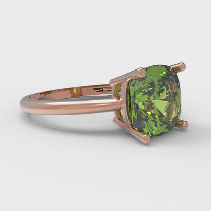 2.5 cttw Natural Peridot Solitaire  Engagement Ring - Solid Gold (Cushion Cut,8mm)