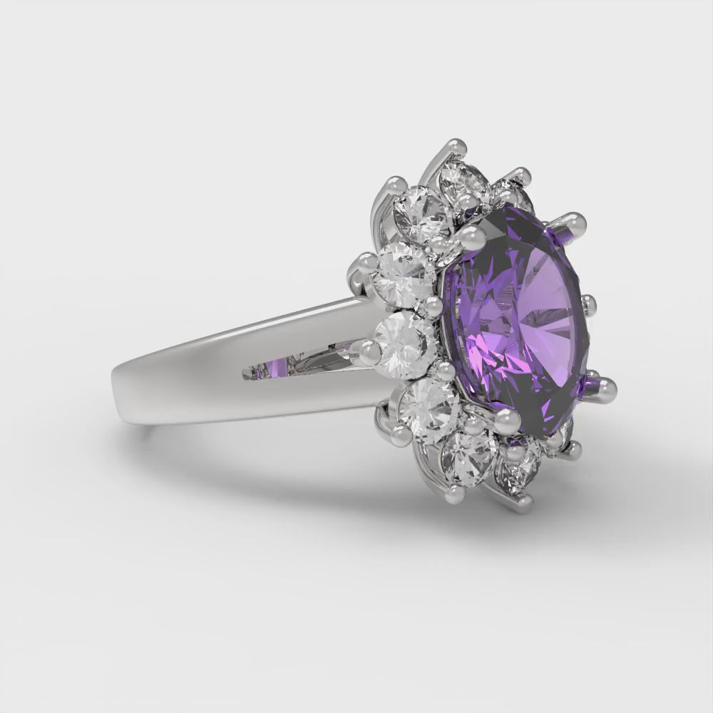 2.72 cttw Simulated Alexandrite Hidden Halo Engagement Ring - Solid Gold (Oval Cut,9x7mm)