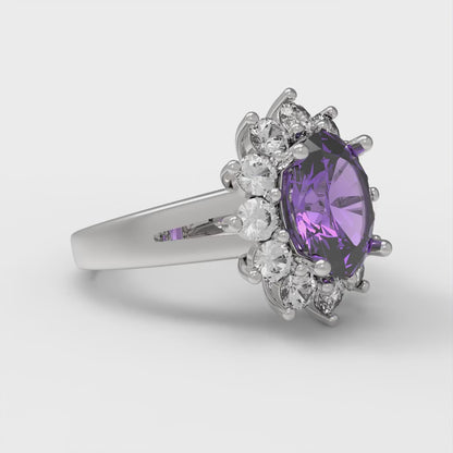 2.72 cttw Simulated Alexandrite Hidden Halo Engagement Ring - Solid White Gold (VVS1, Oval Cut,9x7mm)