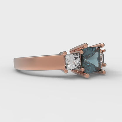 1.11 cttw Natural London Blue Topaz Three-Stone Engagement Ring - Solid Rose Gold (VVS1, Princess Cut,5.0mm)