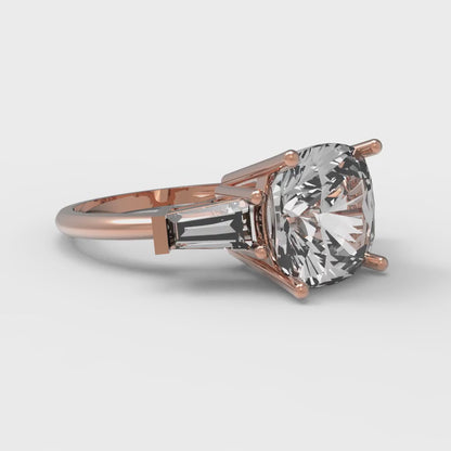 3 cttw Certified Moissanite Three-Stone Engagement Ring - Solid Gold (VVS1, D-F,Cushion Cut,8.0mm)