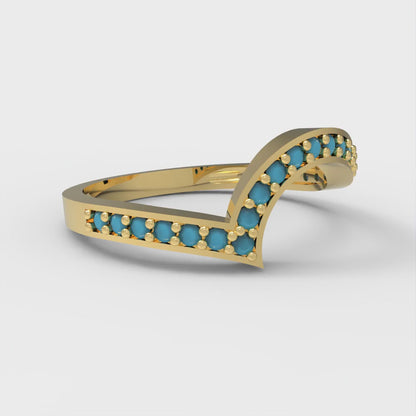 0.165 cttw Simulated Turquoise Round Cut Yellow Gold Eternity Wedding Band