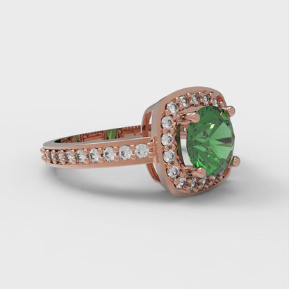 1.335 cttw Simulated Emerald Solitaire with Zirconia Simulated Diamond Accents Engagement Ring - Solid Gold (Round Cut,6.5mm)