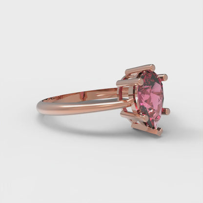1 cttw Simulated Ruby Solitaire  Engagement Ring - Solid Rose Gold (VVS1, Pear Cut,8x5mm)