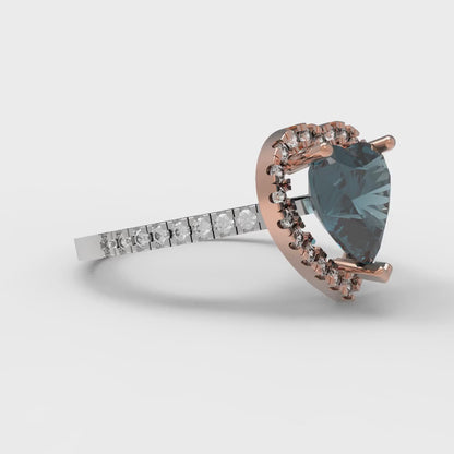 2.285 cttw Natural London Blue Topaz Hidden Halo Engagement Ring - Solid White/Rose Gold (VVS1, Heart Cut,8mm)