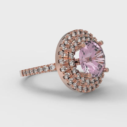 2.6 cttw Zirconia Simulated Pink Diamond Hidden Halo Engagement Ring - Solid Rose Gold (VVS1, Round Cut,8.0mm)
