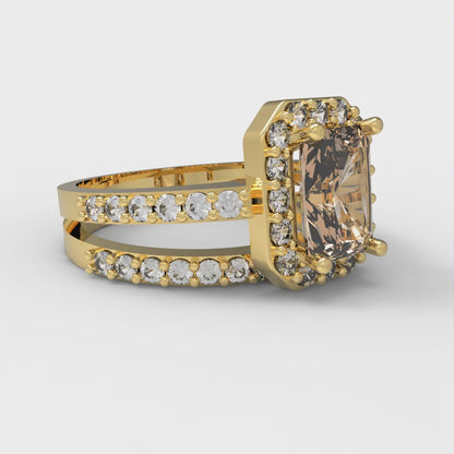 1.92 cttw Yellow Moissanite Hidden Halo Engagement Ring - Solid Gold (Emerald Cut,7.5X5.5mm)