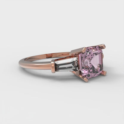 1.62 cttw Zirconia Simulated Pink Diamond Three-Stone Engagement Ring - Solid Gold (VVS1, Square Emerald Cut,6.5X6.5mm)