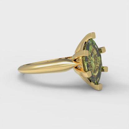 1 cttw Natural Peridot Solitaire  Engagement Ring - Solid Yellow Gold (VVS1, Marquise Cut,10x5mm)