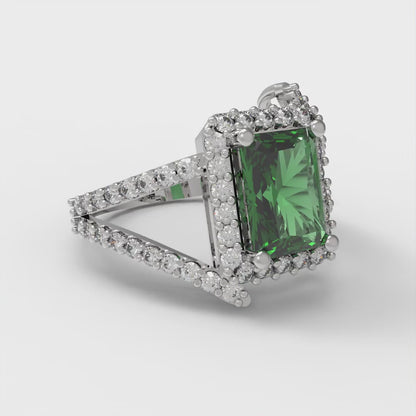 1.935 cttw Simulated Emerald Hidden Halo Engagement Ring - Solid Gold (Emerald Cut,7.5x5.5mm)