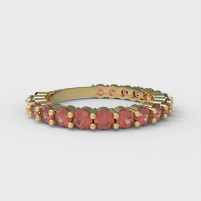 1.2 cttw Simulated Red Diamond Round Cut Yellow Gold Eternity Wedding Band