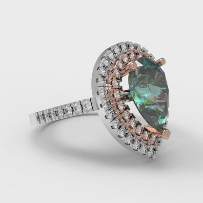 2.48 cttw Blue Moissanite Hidden Halo Engagement Ring - Solid White/Rose Gold (VVS1, Pear Cut,10X7mm )