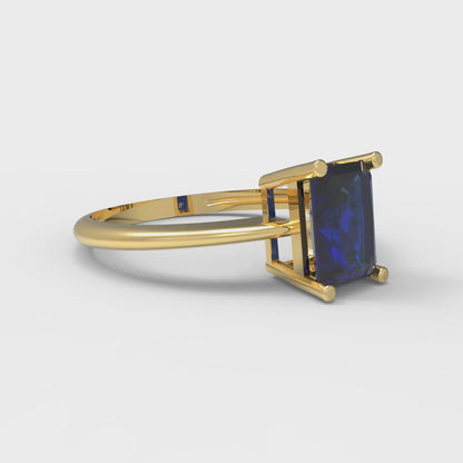 1 cttw Simulated Blue Sapphire Solitaire  Engagement Ring - Solid Gold (Radiant Cut,7x5mm)