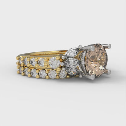 2.94 cttw Round Cut Yellow Moissanite Bridal Set - Solid Yellow/White Gold Engagement Ring & Wedding Band