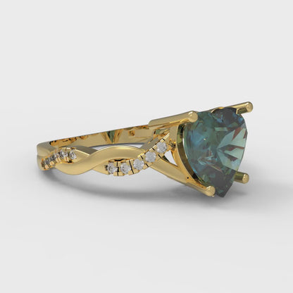 2.1 cttw Blue Moissanite Solitaire with Zirconia Simulated Diamond Accents Engagement Ring - Solid Gold (Heart Cut,8mm)