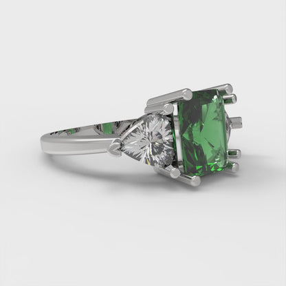 2.82 cttw Simulated Emerald Three-Stone Engagement Ring - Solid Gold (Emerald Cut,8x6mm)