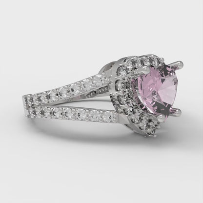 1.49 cttw Zirconia Simulated Pink Diamond Hidden Halo Engagement Ring - Solid Gold (VVS1, Heart Cut,6.5mm)