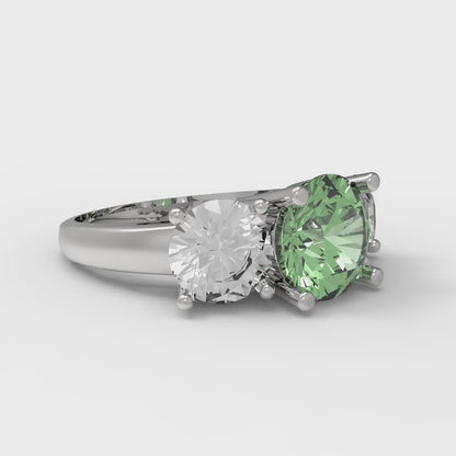 2.5 cttw Zirconia Simulated Green Diamond Three-Stone Engagement Ring - Solid Gold (VVS1, Round Cut,7.5mm)