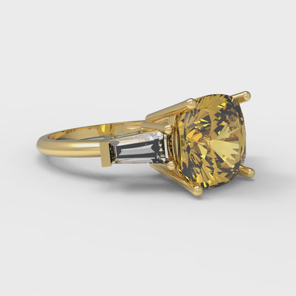 3 cttw Natural Citrine Three-Stone Engagement Ring - Solid Gold (Cushion Cut,8.0mm)