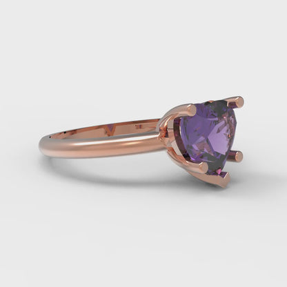 2 cttw Natural Amethyst Solitaire  Engagement Ring - Solid Gold (Heart Cut,8mm)