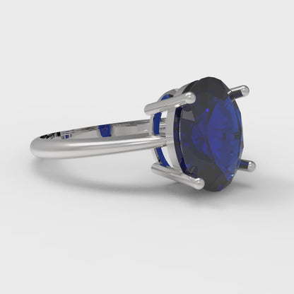 2.5 cttw Simulated Blue Sapphire Solitaire  Engagement Ring - Solid Gold (Oval Cut,9.5x7.5mm)