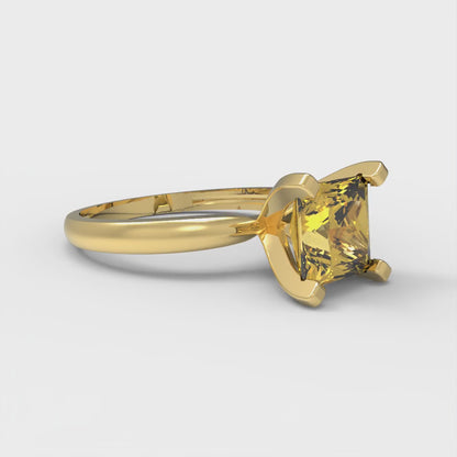 1.5 cttw Natural Citrine Solitaire  Engagement Ring - Solid Gold (Princess Cut,6.5mm)