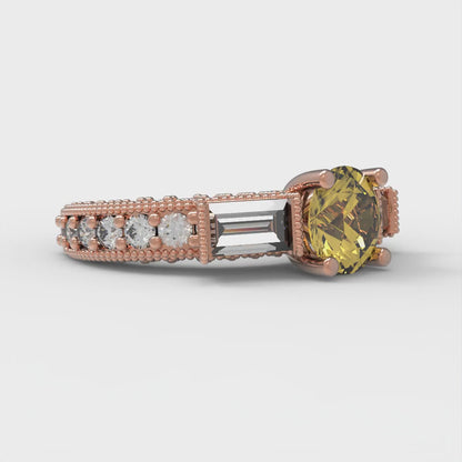 2.33 cttw Natural Citrine Three-Stone Engagement Ring - Solid Rose Gold (VVS1, Round Cut,6.5mm)