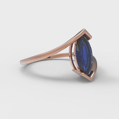 2 cttw Simulated Blue Sapphire Solitaire  Engagement Ring - Solid Gold (Marquise Cut,12x6mm )