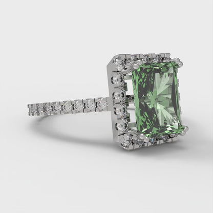 1.86 cttw Zirconia Simulated Green Diamond Hidden Halo Engagement Ring - Solid Gold (VVS1, Emerald Cut,7.5x5.5mm)