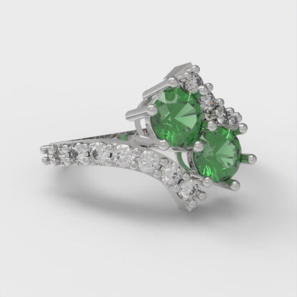 1.48 cttw Simulated Emerald Solitaire with Zirconia Simulated Diamond Accents Engagement Ring - Solid White Gold (VVS1, Round Cut,5mm)