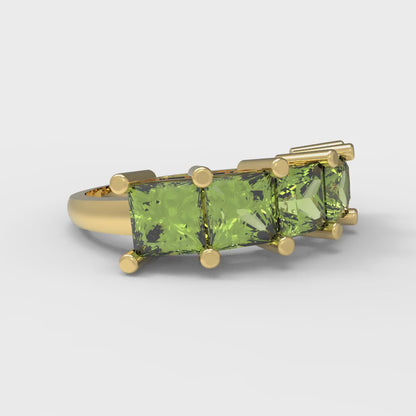 2.5 cttw Natural Peridot Princess Cut Yellow Gold Eternity Wedding Band