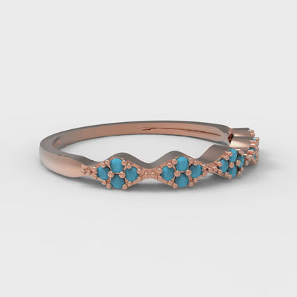 0.1 cttw Simulated Turquoise Round Cut Rose Gold Eternity Wedding Band