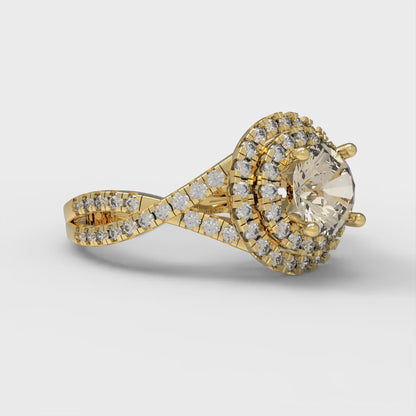 1.3125 cttw Natural Morganite Hidden Halo Engagement Ring - Solid Gold (Round Cut,6mm)