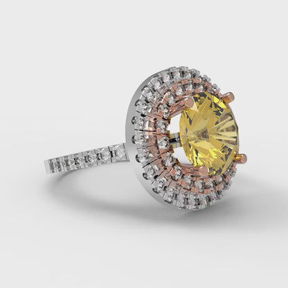 2.6 cttw Natural Citrine Hidden Halo Engagement Ring - Solid White/Rose Gold (VVS1, Round Cut,8.0mm)