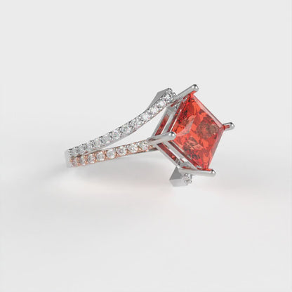 2.3075 cttw Zirconia Simulated Red Diamond Solitaire with Zirconia Simulated Diamond Accents Engagement Ring - Solid White/Rose Gold (VVS1, Princess Cut,7.0mm)