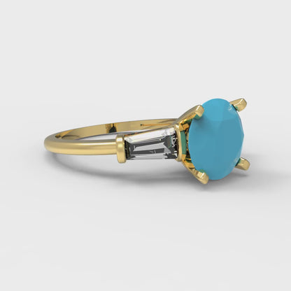 2 cttw Simulated Turquoise Three-Stone Engagement Ring - Solid Gold (Round Cut,7.5mm)