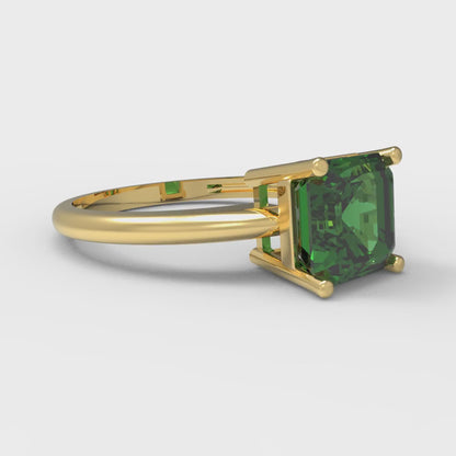 1.5 cttw Simulated Emerald Solitaire  Engagement Ring - Solid Gold (Asscher Cut,6.5mm)