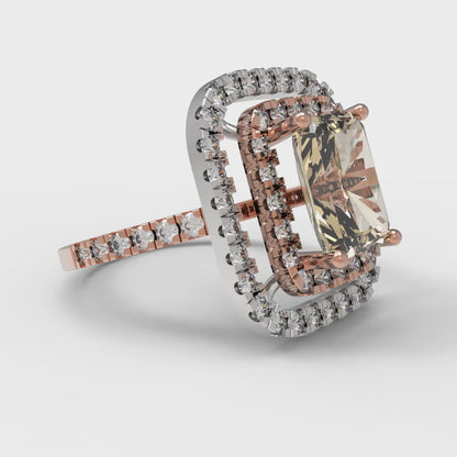 2.62 cttw Natural Morganite Hidden Halo Engagement Ring - Solid Rose/White Gold (VVS1, Emerald Cut,8X6.0mm)