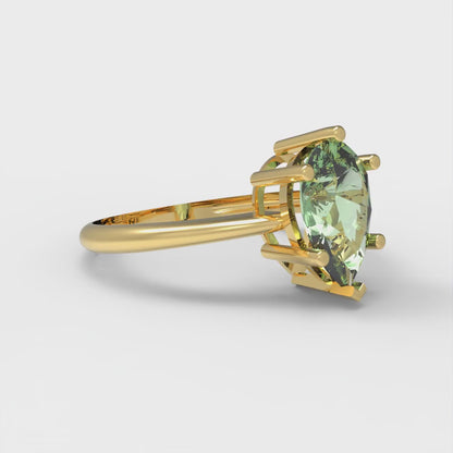 1.5 cttw Zirconia Simulated Green Diamond Solitaire  Engagement Ring - Solid Gold (VVS1, Pear Cut,9x6mm)