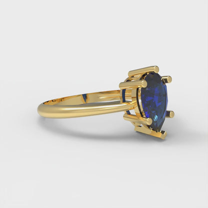 1 cttw Simulated Blue Sapphire Solitaire  Engagement Ring - Solid Gold (Pear Cut,8x5mm)