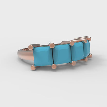 2.5 cttw Simulated Turquoise Princess Cut Rose Gold Eternity Wedding Band