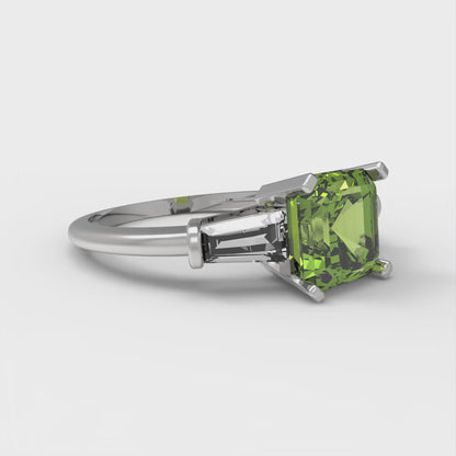 1.62 cttw Natural Peridot Three-Stone Engagement Ring - Solid Gold (Square Emerald Cut,6.5X6.5mm)