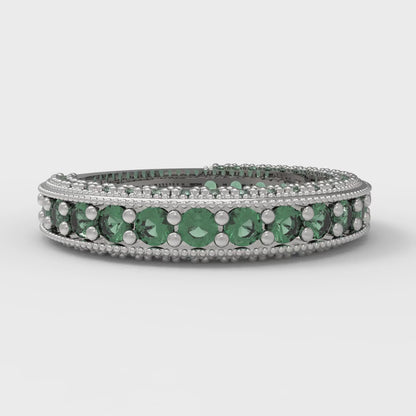 1.44 cttw Simulated Emerald Round Cut White Gold Eternity Wedding Band