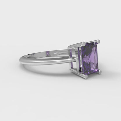 1 cttw Natural Amethyst Solitaire  Engagement Ring - Solid Gold (Radiant Cut,7x5mm)