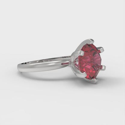 3 cttw Simulated Ruby Solitaire  Engagement Ring - Solid White Gold (VVS1, Round Cut,9mm)