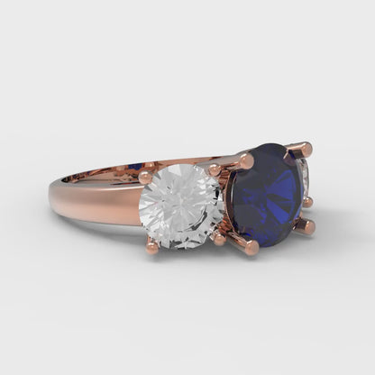 3 cttw Simulated Blue Sapphire Three-Stone Engagement Ring - Solid Gold (Round Cut,7.5mm)
