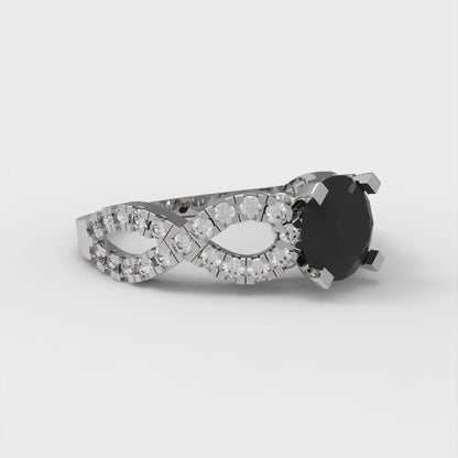 1.42 cttw Natural Onyx Solitaire with Zirconia Simulated Diamond Accents Engagement Ring - Solid White Gold (VVS1, Round Cut,6.5mm)